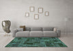 Machine Washable Patchwork Turquoise Transitional Area Rugs in a Living Room,, wshabs1667turq
