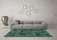 Machine Washable Patchwork Turquoise Transitional Rug, wshabs1667turq