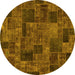 Round Machine Washable Patchwork Yellow Transitional Rug, wshabs1667yw