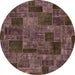 Round Abstract Bakers Brown Patchwork Rug, abs1667