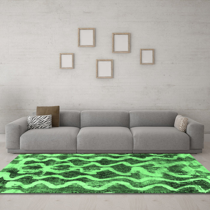 Machine Washable Abstract Emerald Green Modern Area Rugs in a Living Room,, wshabs1668emgrn