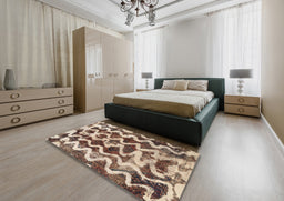 Abstract Reddish Brown Modern Rug in a Bedroom, abs1668