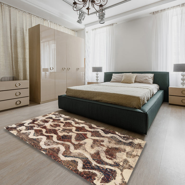 Abstract Reddish Brown Modern Rug in a Bedroom, abs1668