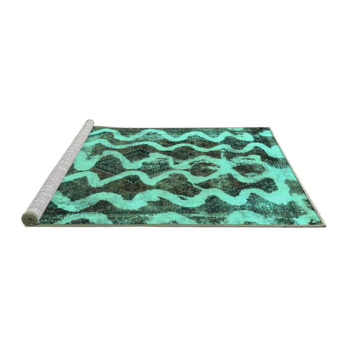 Sideview of Machine Washable Abstract Turquoise Modern Area Rugs, wshabs1668turq