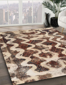 Machine Washable Abstract Sepia Brown Rug in a Family Room, wshabs1668