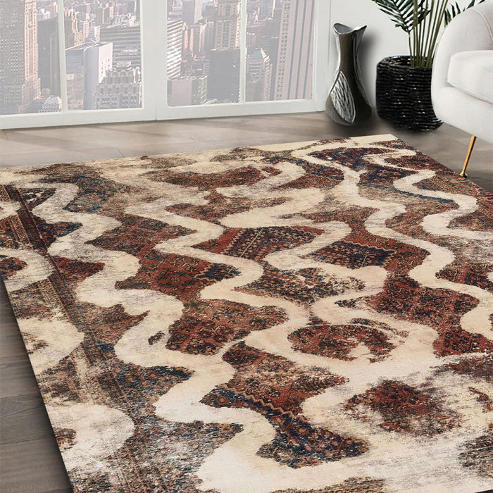 Machine Washable Abstract Sepia Brown Rug in a Family Room, wshabs1668