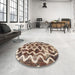 Round Abstract Reddish Brown Modern Rug in a Office, abs1668