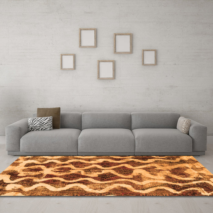 Machine Washable Abstract Orange Modern Area Rugs in a Living Room, wshabs1668org