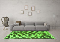 Machine Washable Abstract Green Modern Rug, wshabs1668grn