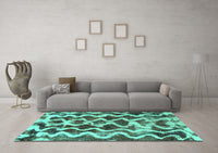 Machine Washable Abstract Turquoise Modern Rug, wshabs1668turq