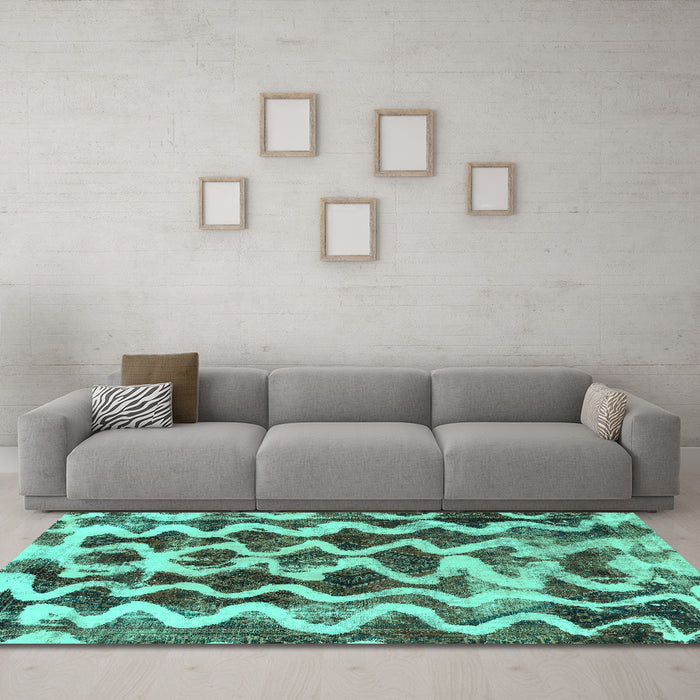 Machine Washable Abstract Turquoise Modern Area Rugs in a Living Room,, wshabs1668turq