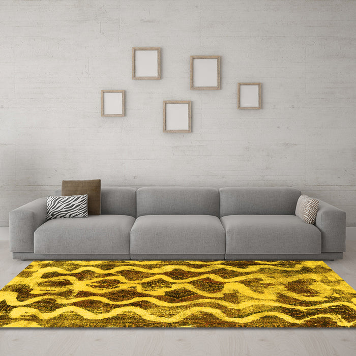 Machine Washable Abstract Yellow Modern Rug in a Living Room, wshabs1668yw