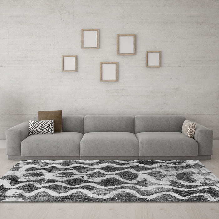 Machine Washable Abstract Gray Modern Rug in a Living Room,, wshabs1668gry