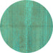 Round Machine Washable Abstract Turquoise Modern Area Rugs, wshabs1669turq