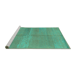 Sideview of Machine Washable Abstract Turquoise Modern Area Rugs, wshabs1669turq