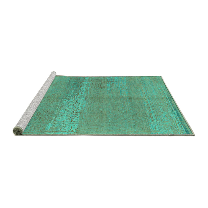 Sideview of Machine Washable Abstract Turquoise Modern Area Rugs, wshabs1669turq