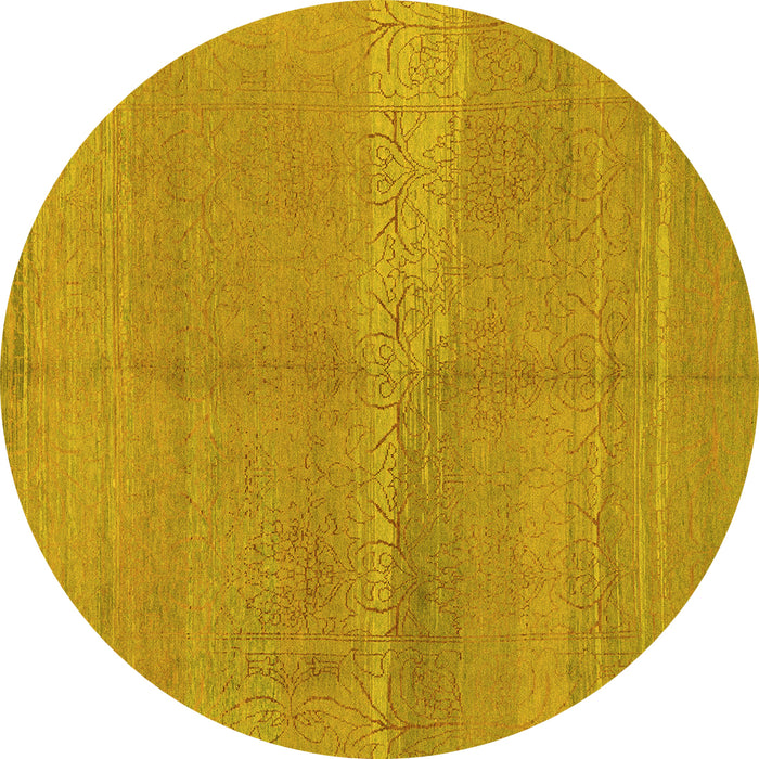 Round Machine Washable Abstract Yellow Modern Rug, wshabs1669yw