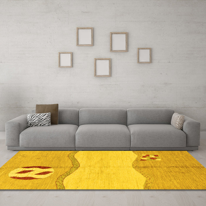 Machine Washable Abstract Yellow Modern Rug in a Living Room, wshabs166yw