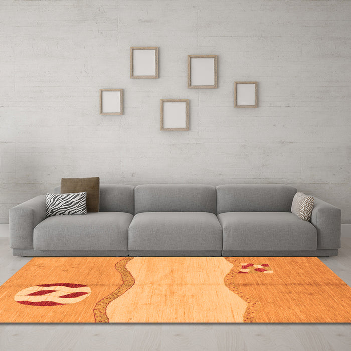 Machine Washable Abstract Orange Modern Area Rugs in a Living Room, wshabs166org