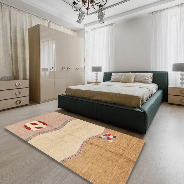 Machine Washable Abstract Yellow Rug in a Bedroom, wshabs166