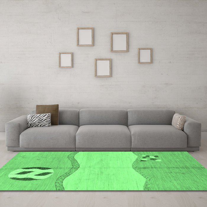 Machine Washable Abstract Emerald Green Modern Area Rugs in a Living Room,, wshabs166emgrn