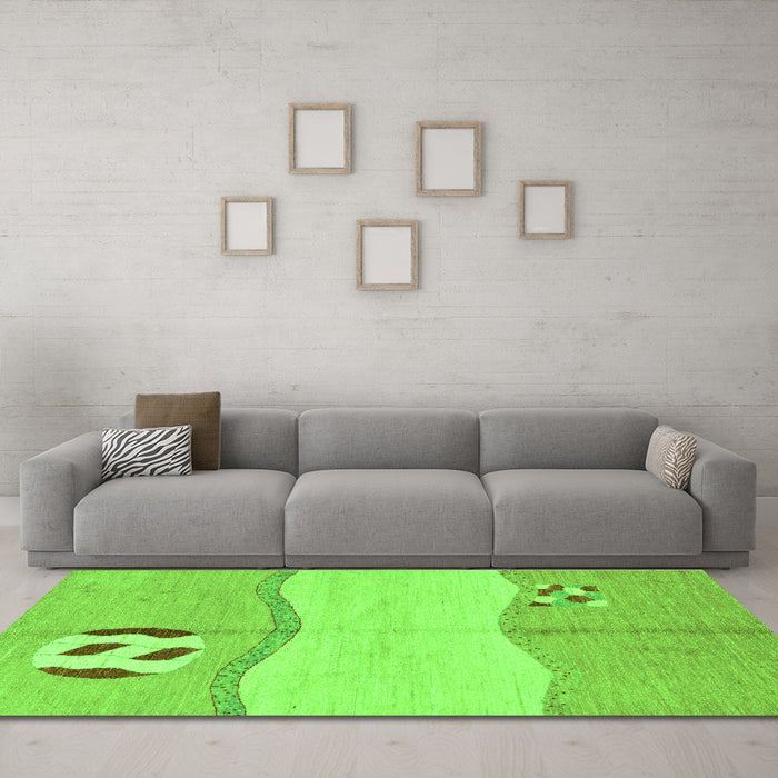 Machine Washable Abstract Green Modern Area Rugs in a Living Room,, wshabs166grn