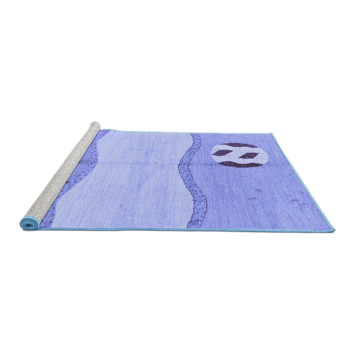 Sideview of Machine Washable Abstract Blue Modern Rug, wshabs166blu