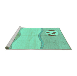 Sideview of Machine Washable Abstract Turquoise Modern Area Rugs, wshabs166turq