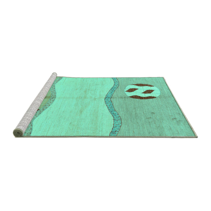 Sideview of Machine Washable Abstract Turquoise Modern Area Rugs, wshabs166turq