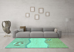 Machine Washable Abstract Turquoise Modern Area Rugs in a Living Room,, wshabs166turq