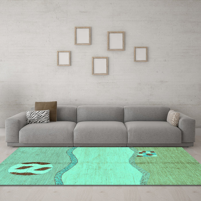 Machine Washable Abstract Turquoise Modern Area Rugs in a Living Room,, wshabs166turq