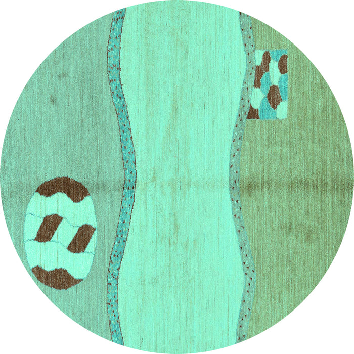 Round Machine Washable Abstract Turquoise Modern Area Rugs, wshabs166turq