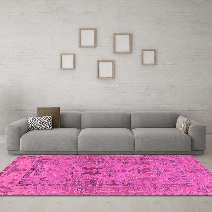 Machine Washable Abstract Pink Modern Rug in a Living Room, wshabs1670pnk