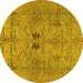 Round Machine Washable Abstract Yellow Modern Rug, wshabs1670yw