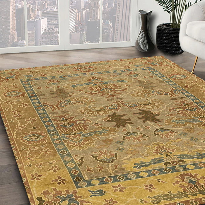 Abstract Gold Modern Rug in Family Room, abs1670