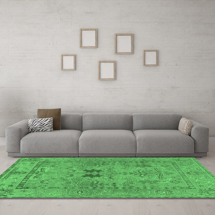 Machine Washable Abstract Emerald Green Modern Area Rugs in a Living Room,, wshabs1670emgrn