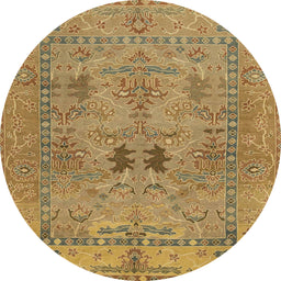 Round Machine Washable Abstract Gold Rug, wshabs1670