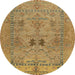 Round Machine Washable Abstract Gold Rug, wshabs1670