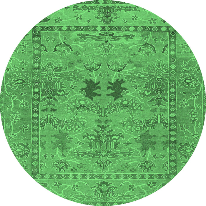 Round Machine Washable Abstract Emerald Green Modern Area Rugs, wshabs1670emgrn