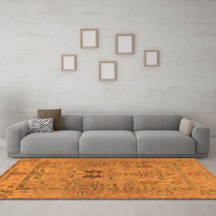 Machine Washable Abstract Orange Modern Area Rugs in a Living Room, wshabs1670org
