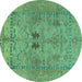 Round Machine Washable Abstract Turquoise Modern Area Rugs, wshabs1670turq