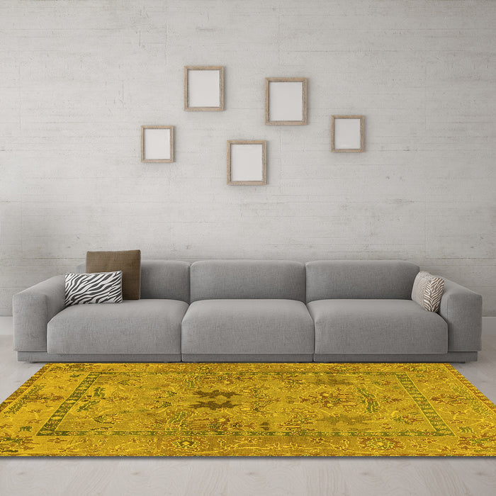 Machine Washable Abstract Yellow Modern Rug in a Living Room, wshabs1670yw