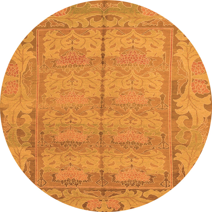 Round Machine Washable Abstract Orange Modern Area Rugs, wshabs1671org