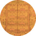 Round Machine Washable Abstract Orange Modern Area Rugs, wshabs1671org