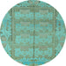 Round Abstract Light Blue Modern Rug, abs1671lblu