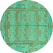 Round Abstract Turquoise Modern Rug, abs1671turq