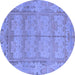 Round Abstract Blue Modern Rug, abs1671blu