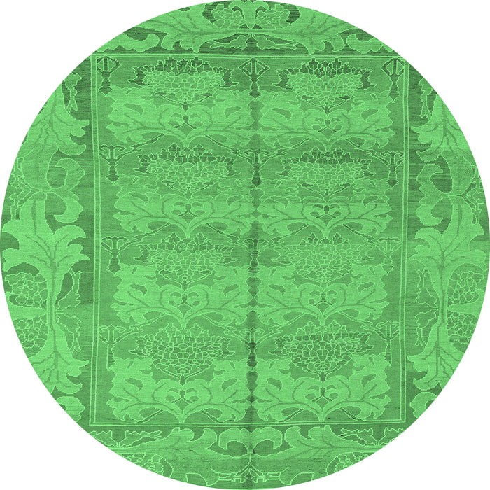 Round Machine Washable Abstract Emerald Green Modern Area Rugs, wshabs1671emgrn