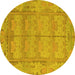 Round Abstract Yellow Modern Rug, abs1671yw