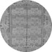 Round Machine Washable Abstract Gray Modern Rug, wshabs1671gry